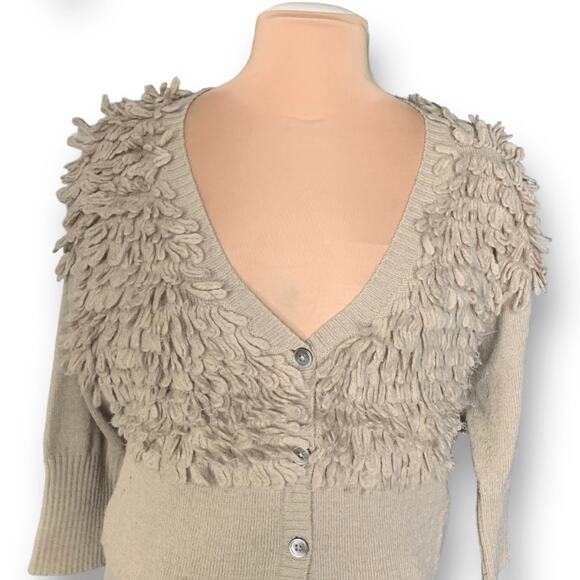 A.T by Atsuro Tayama Loop Knit 3/4 Sleeve Cardigan Sweater Tan Wool Alpaca 38 - Picture 3 of 12